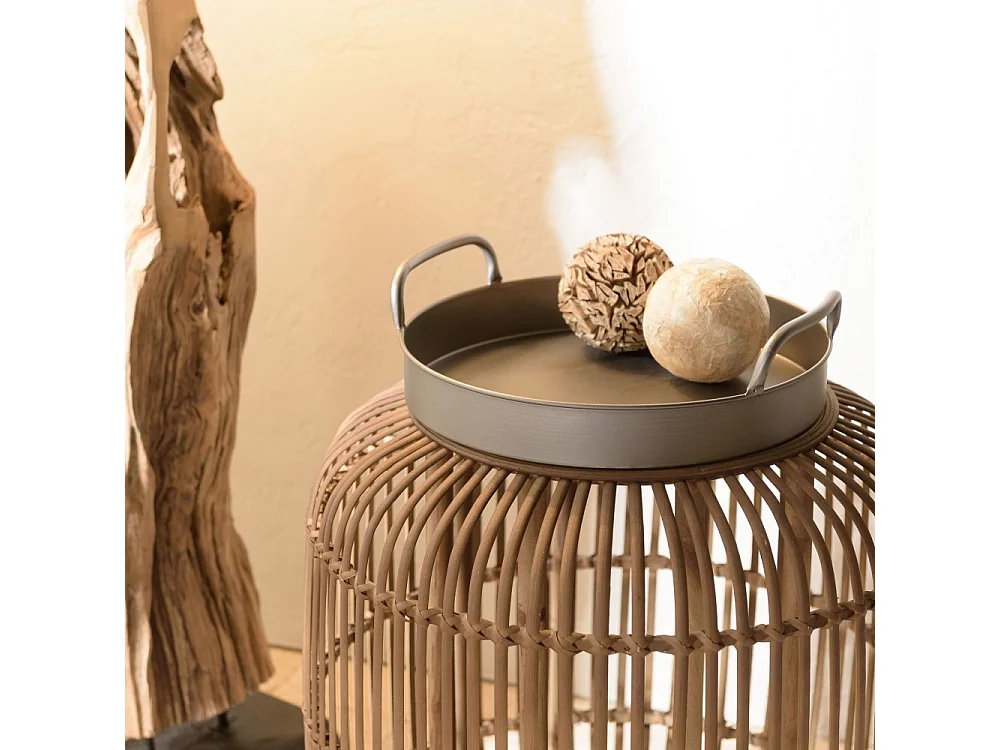 VICTOIRE - Table d'appoint poignées 51x51cm piètement en rotin marron