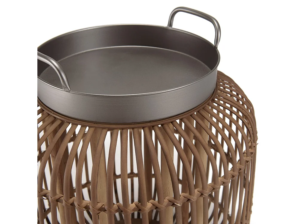 VICTOIRE - Table d'appoint poignées 51x51cm piètement en rotin marron