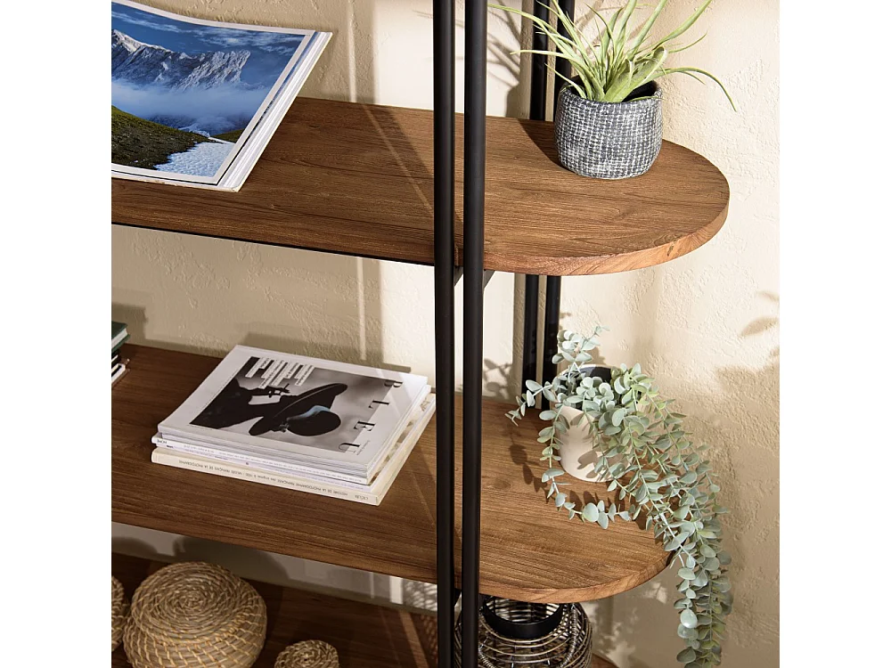 SIXTINE - Étagère 5 niveaux niches bois de teck recyclé coins arrondis