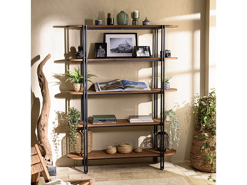 SIXTINE - Étagère 5 niveaux niches bois de teck recyclé coins arrondis