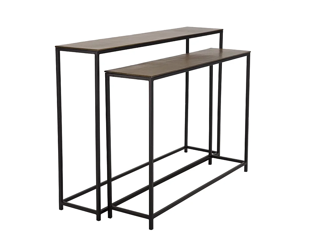 JOHAN - Set de 2 consoles gigognes aluminium doré et noir pieds métal