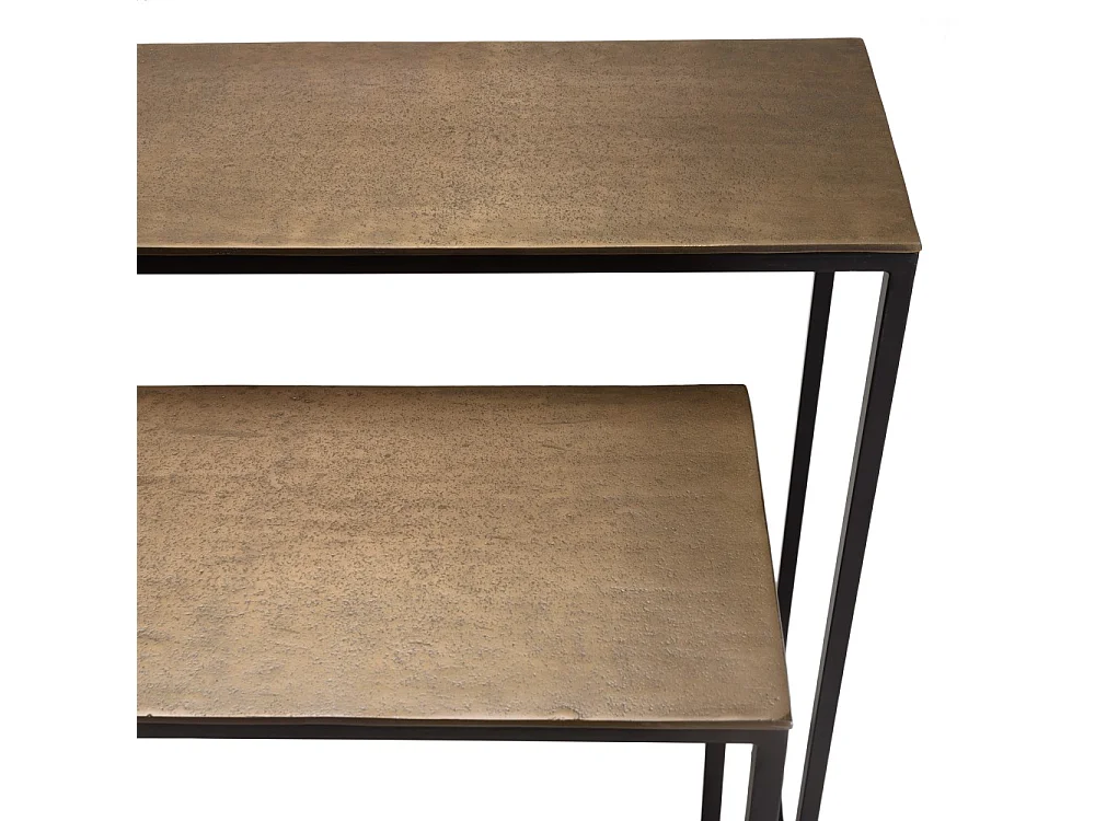 JOHAN - Set de 2 consoles gigognes aluminium doré et noir pieds métal