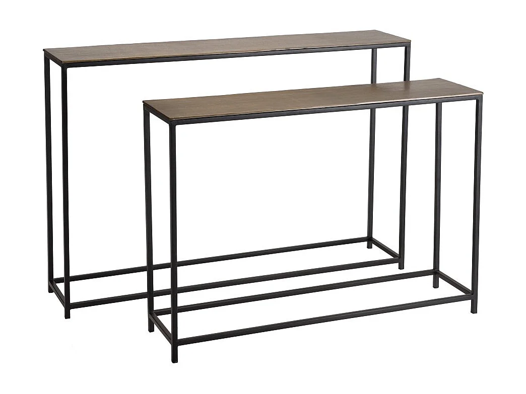 JOHAN - Set de 2 consoles gigognes aluminium doré et noir pieds métal
