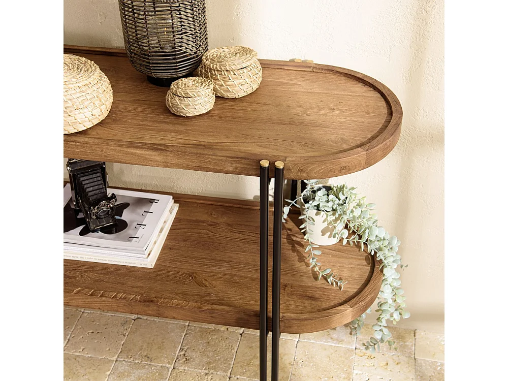 SIXTINE - Console double plateau arrondi en bois de teck recyclé