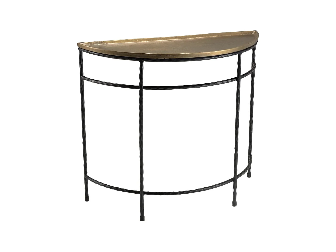 JOHAN - Console demi-lune 90x36cm alu doré pieds métal noirs torsadés