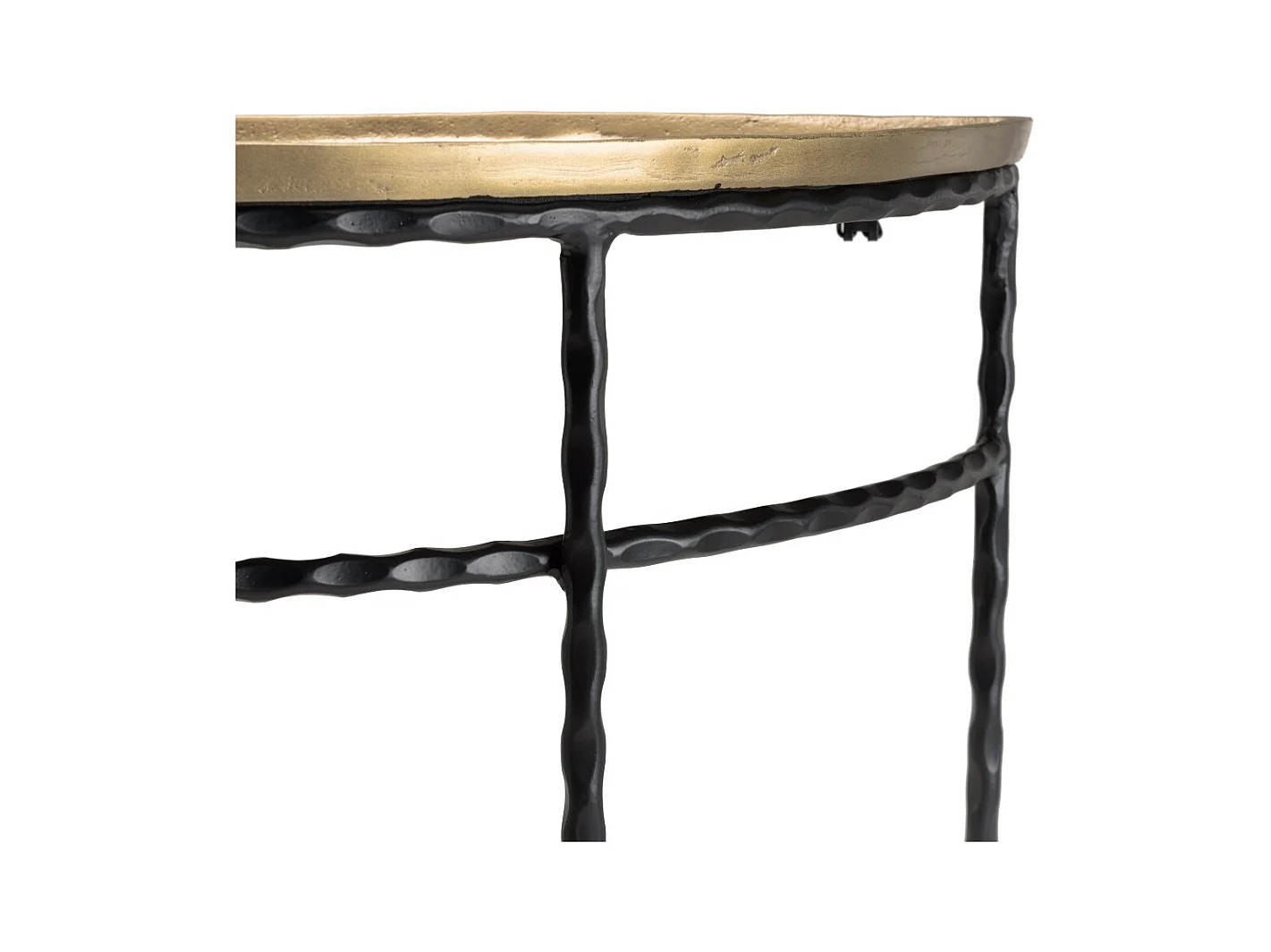 JOHAN - Console demi-lune 90x36cm alu doré pieds métal noirs torsadés