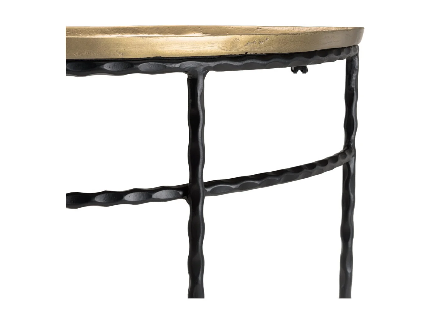 JOHAN - Console demi-lune 90x36cm alu doré pieds métal noirs torsadés