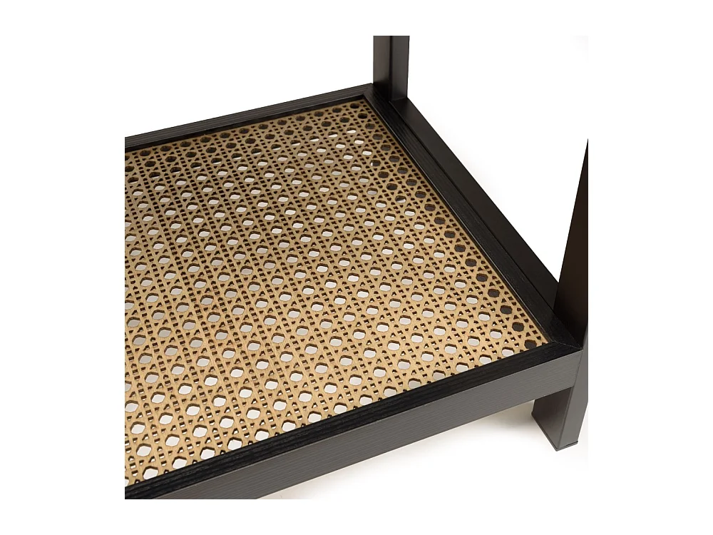 CHARLIE - Console bois noire 4 tiroirs 1 étagère effet cannage