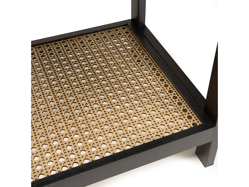 CHARLIE - Console bois noire 4 tiroirs 1 étagère effet cannage