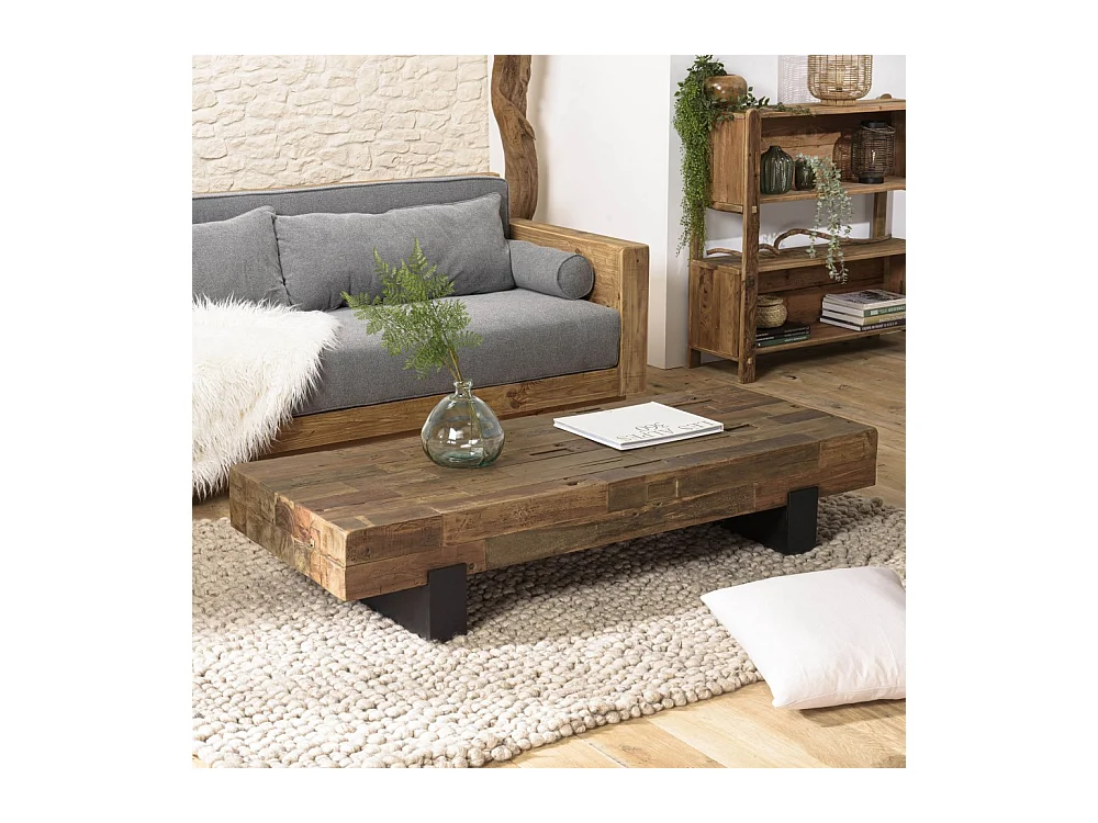 MATHIS - Table basse marron rectangulaire poutres bois massif