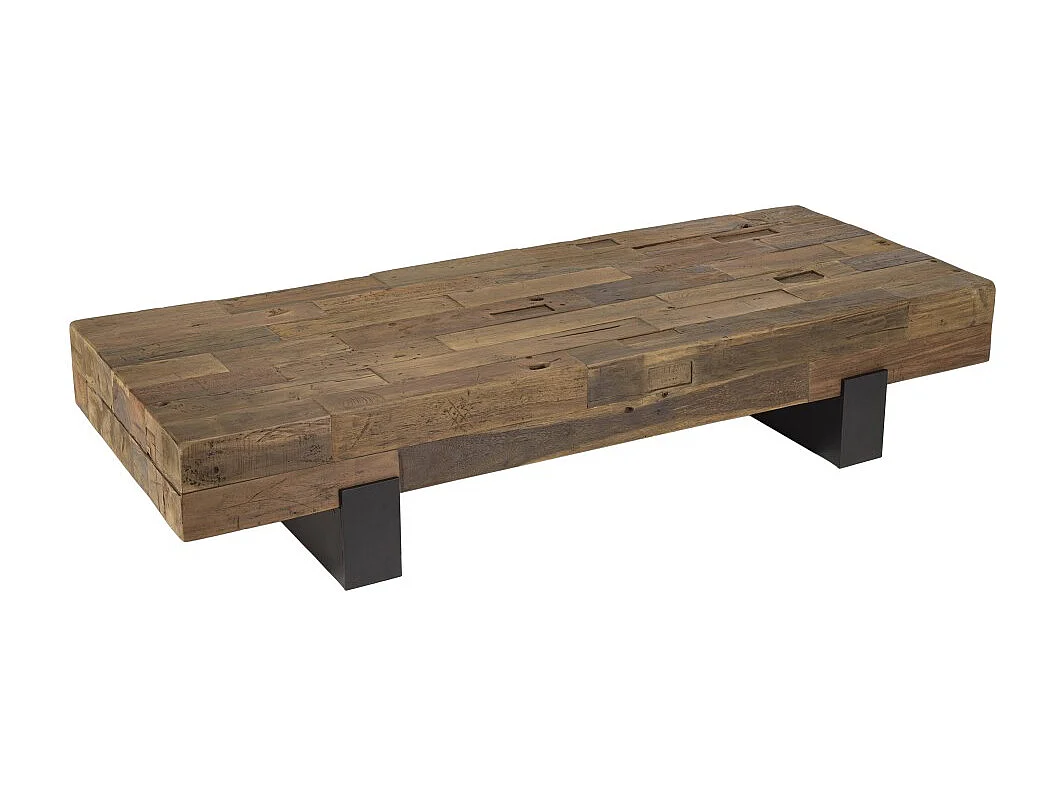 MATHIS - Table basse marron rectangulaire poutres bois massif