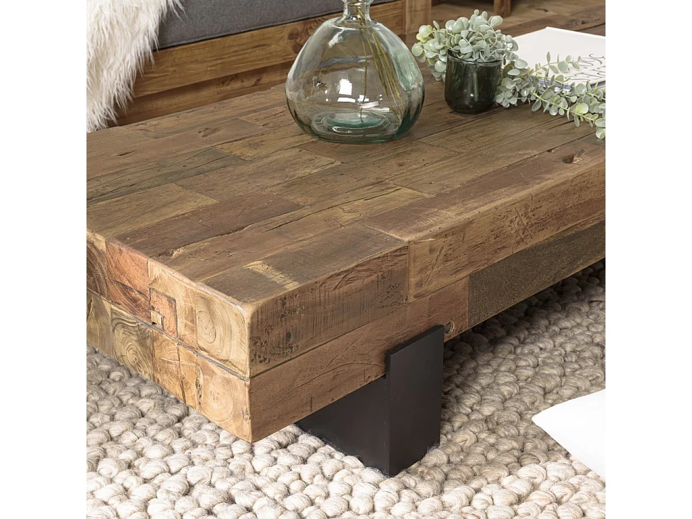 MATHIS - Table basse marron rectangulaire poutres bois massif