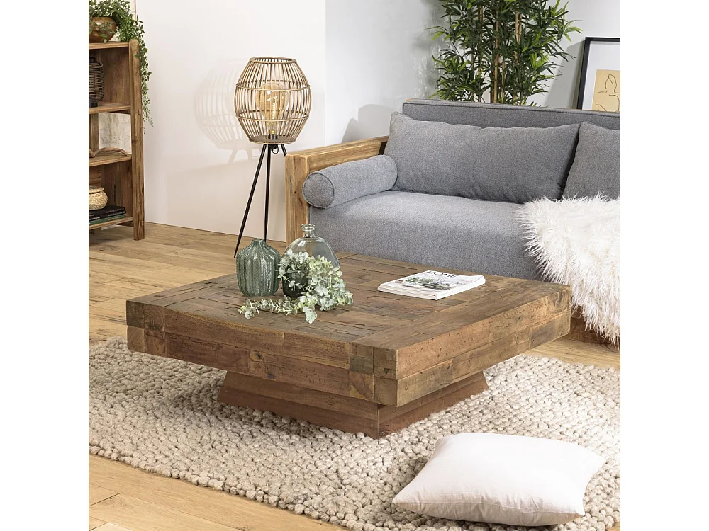 MATHIS - Table basse carrée bois massif marron