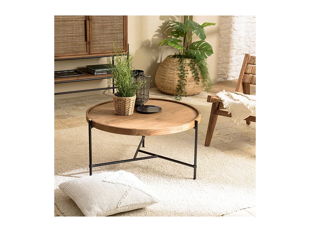 SIXTINE - Table basse ronde 78x78cm plateau en bois de teck recyclé