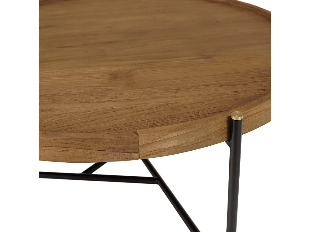 SIXTINE - Table basse ronde diam 78 plateau en bois de teck recyclé