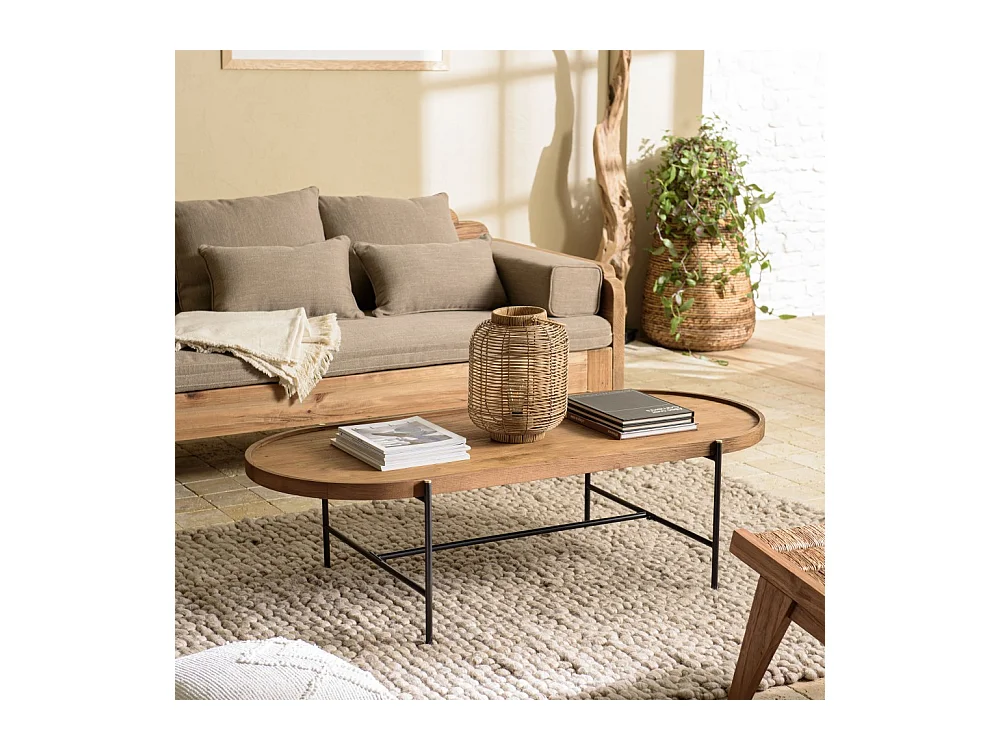 SIXTINE - Table basse ovale 140x63cm plateau en bois de teck recyclé