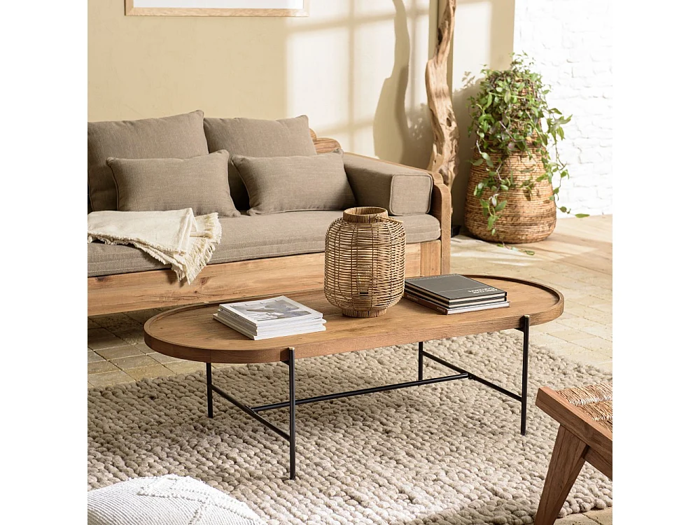 SIXTINE - Table basse ovale 140x63cm plateau en bois de teck recyclé