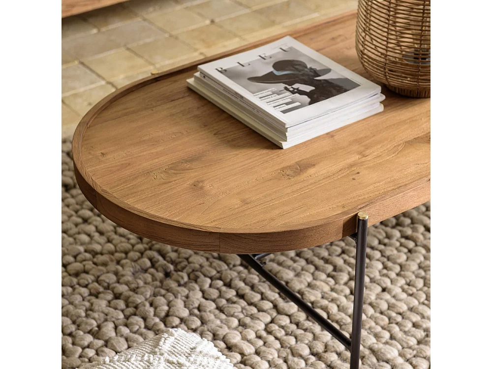 SIXTINE - Table basse ovale 140x63cm plateau en bois de teck recyclé