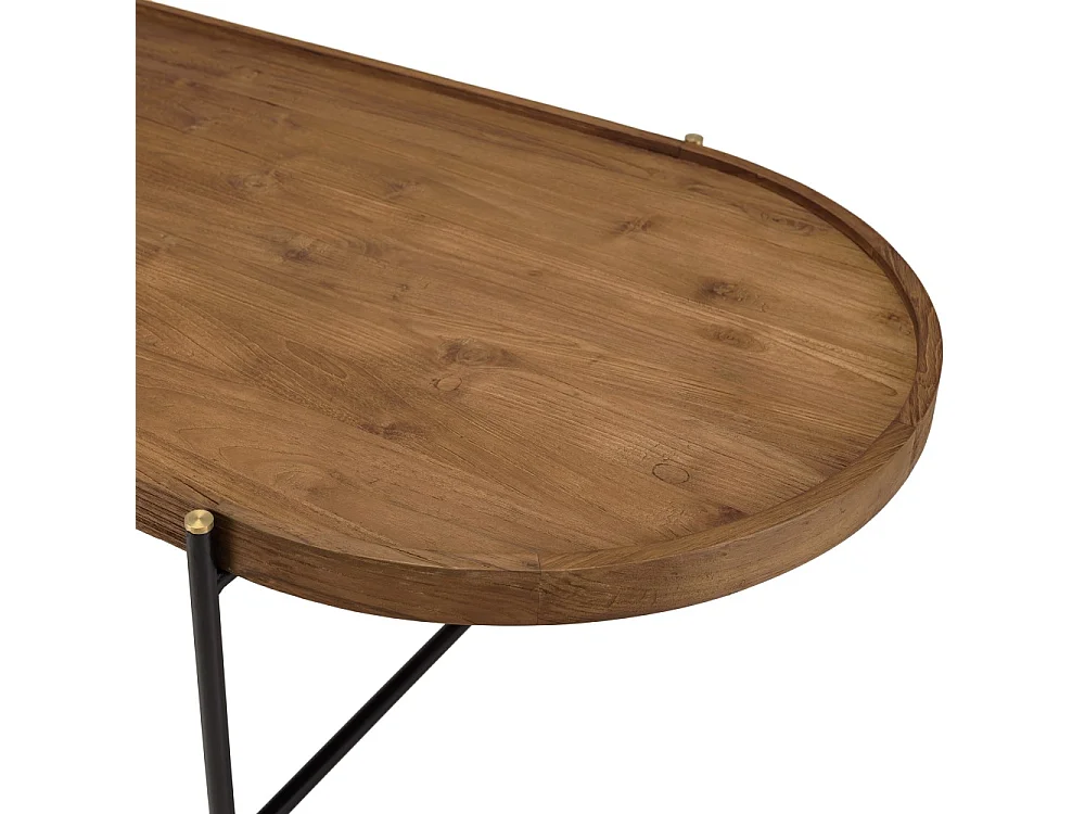 SIXTINE - Table basse ovale 140x63cm plateau en bois de teck recyclé