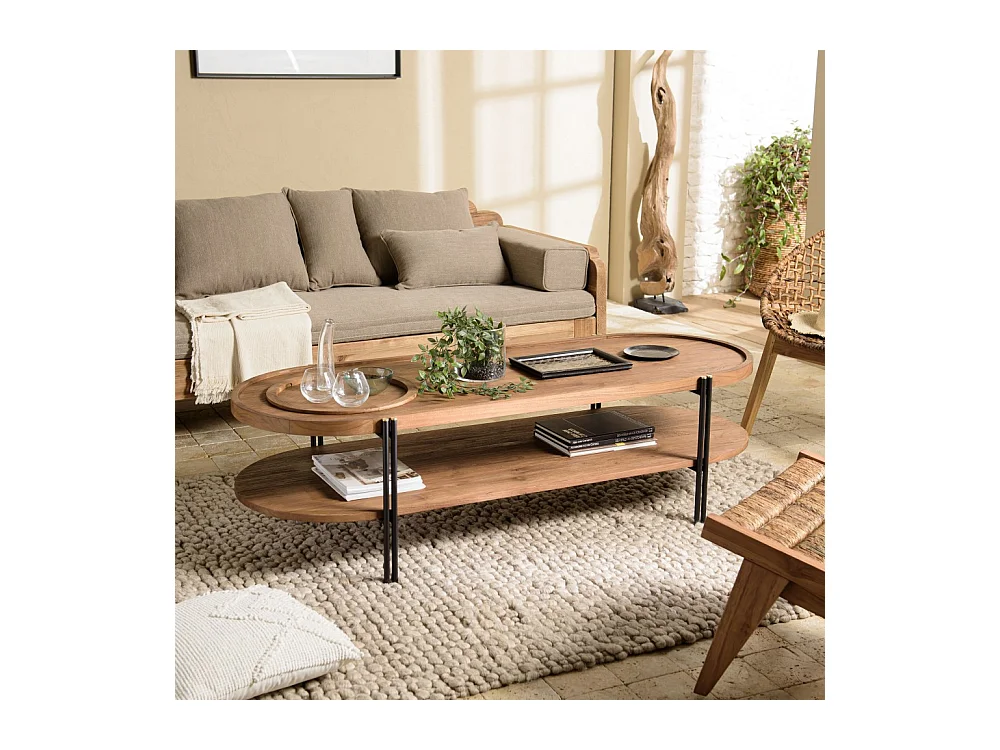 SIXTINE - Table basse ovale 2 niveaux plateau amovible