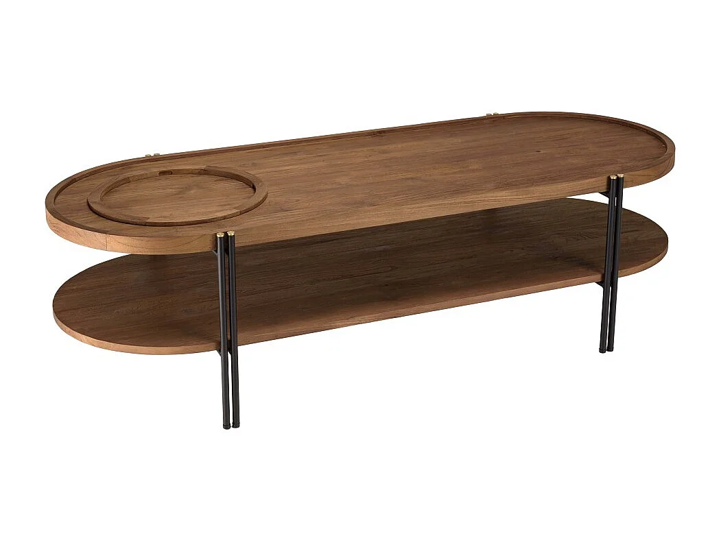 SIXTINE - Table basse bois teck recyclé 2 niveaux plateau amovible