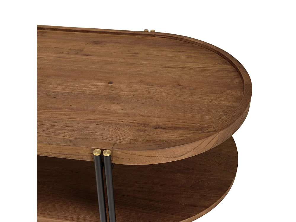 SIXTINE - Table basse bois teck recyclé 2 niveaux plateau amovible