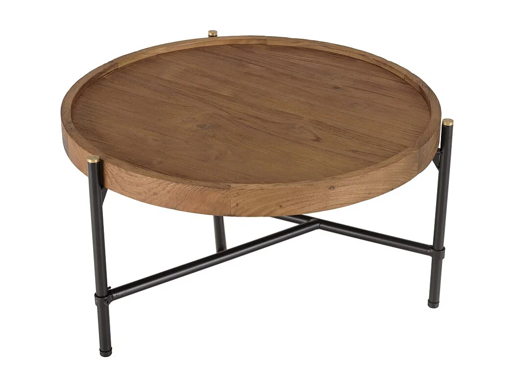 SIXTINE - Table basse ronde diam 58 plateau en bois de teck recyclé