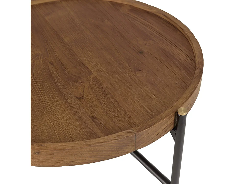 SIXTINE - Table basse ronde diam 58 plateau en bois de teck recyclé