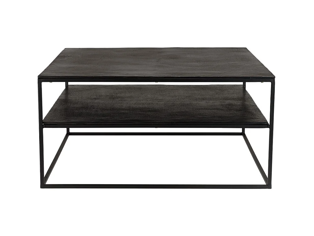 JOHAN - Table basse double plateau 80x80cm aluminium noir pieds métal