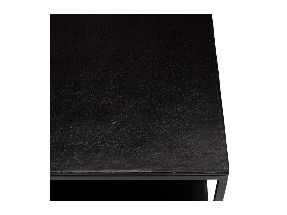 JOHAN - Table basse double plateau 80x80cm aluminium noir pieds métal