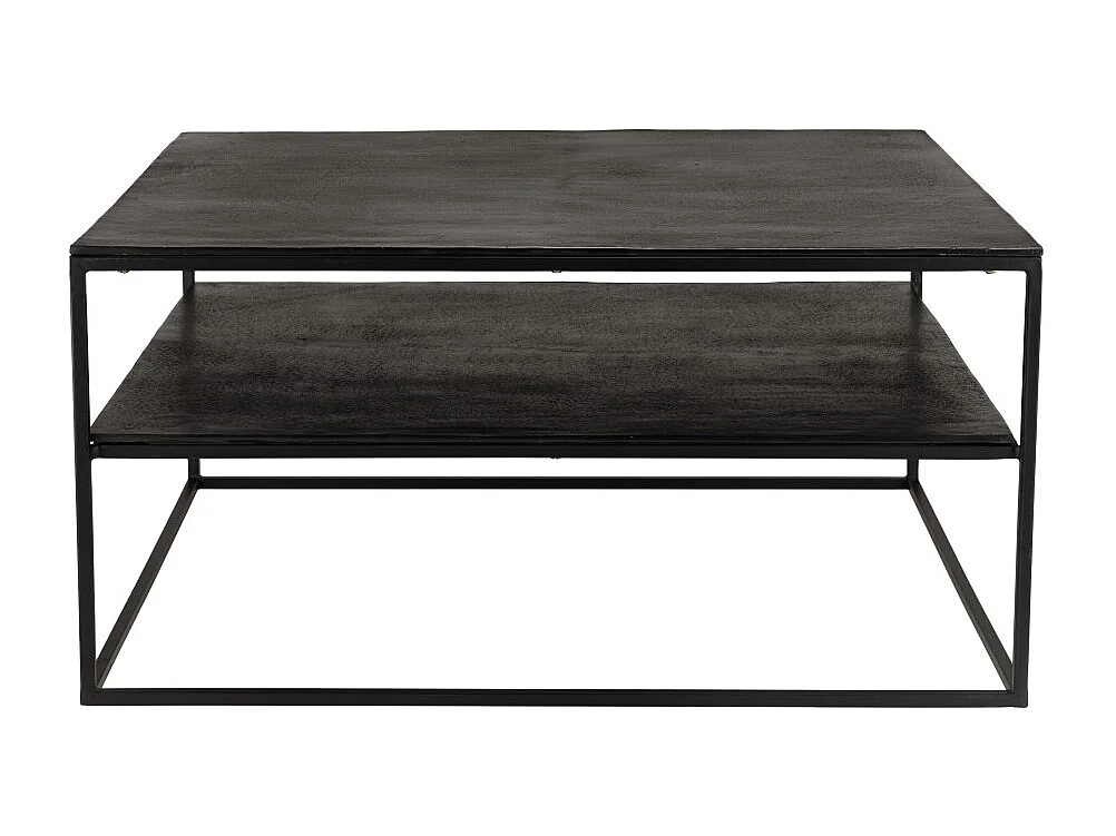 JOHAN - Table basse double plateau 80x80cm aluminium noir pieds métal