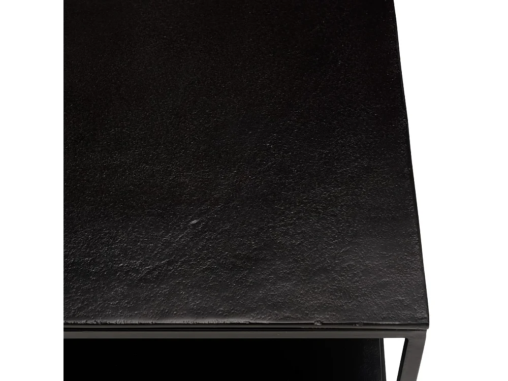JOHAN - Table basse double plateau 80x80cm aluminium noir pieds métal