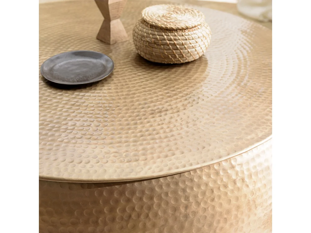 JOHAN - Table basse ronde 106x106cm effet martelé aluminium doré