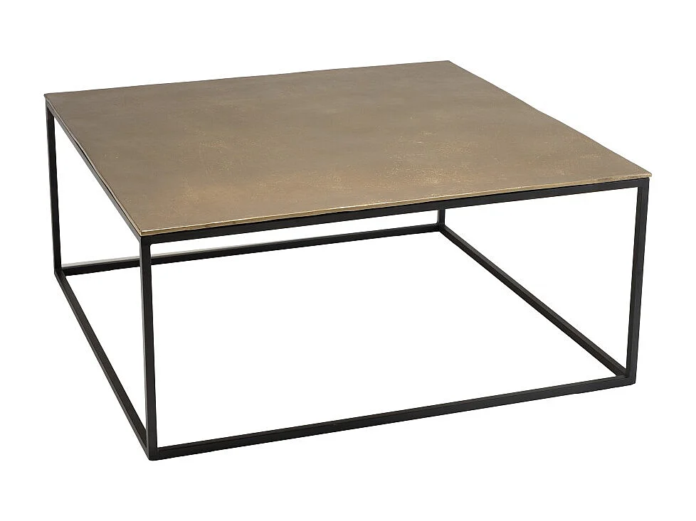 JOHAN - Table basse carrée 90x90cm aluminium doré et noir pieds métal