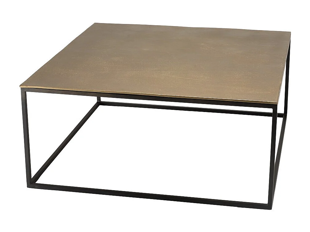 JOHAN - Table basse carrée 90x90cm aluminium doré et noir pieds métal