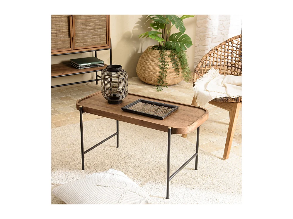 SIXTINE - Table basse ovale 85x43cm plateau en bois de teck recyclé