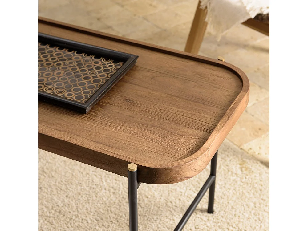 SIXTINE - Table basse ovale 85x43cm plateau en bois de teck recyclé