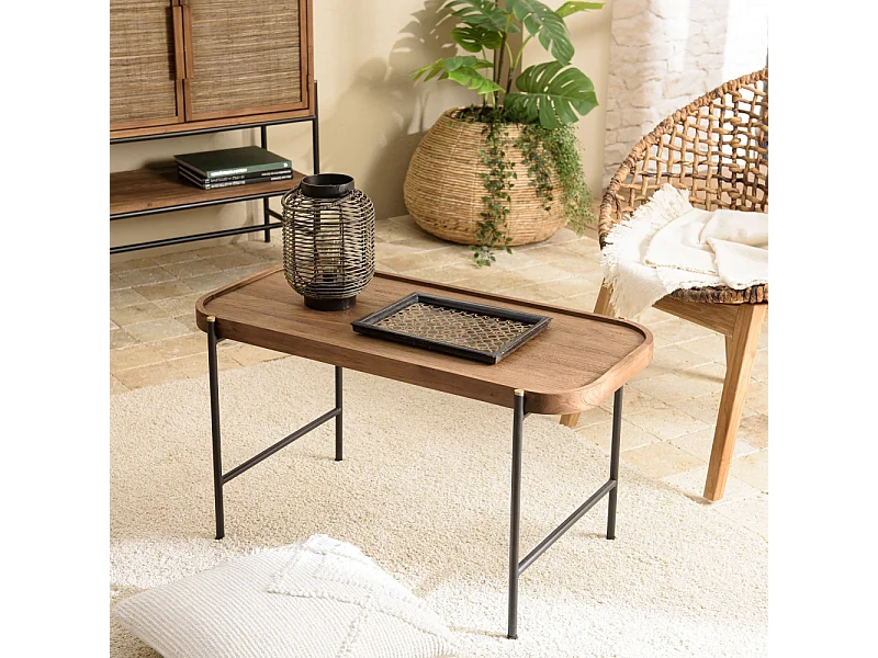 SIXTINE - Table basse ovale 85x43cm plateau en bois de teck recyclé