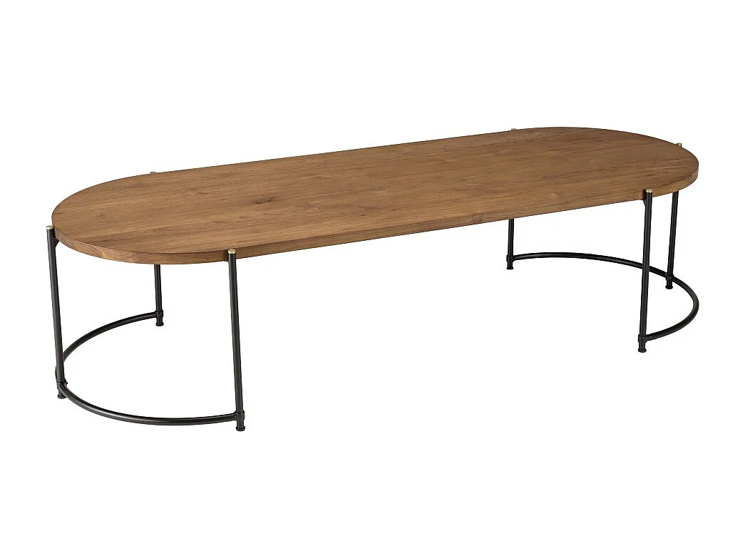 SIXTINE - Table basse ovale 163x63cm plateau en bois de teck recyclé