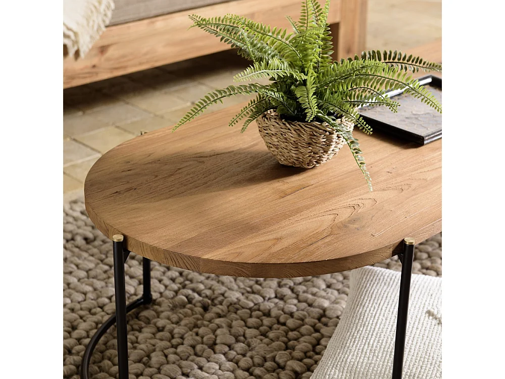 SIXTINE - Table basse ovale 163x63cm plateau en bois de teck recyclé