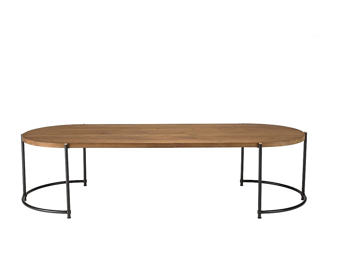 SIXTINE - Table basse ovale 163x63cm plateau en bois de teck recyclé