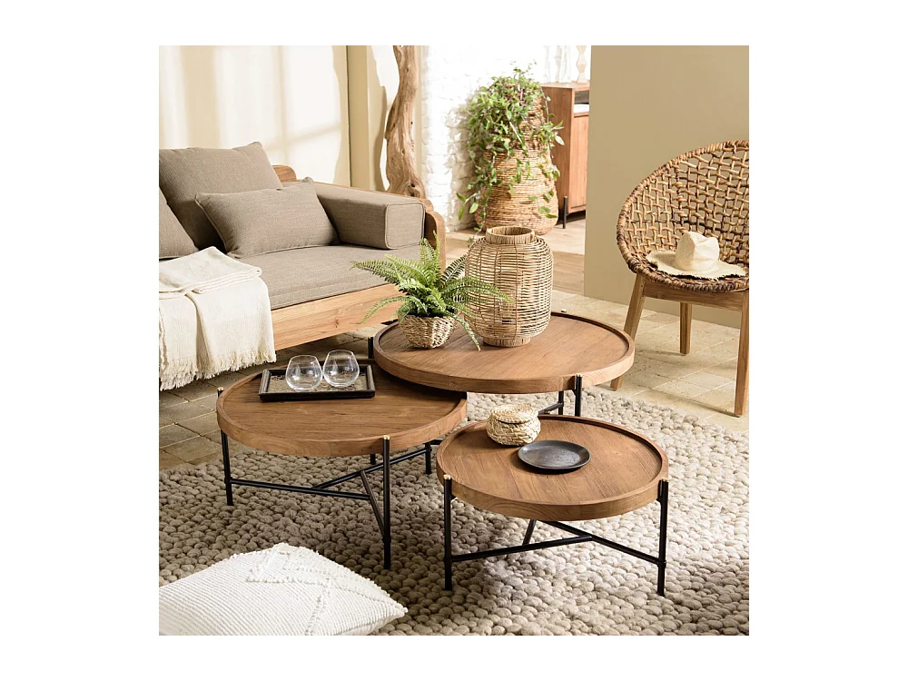 SIXTINE - Set de 3 tables basses tripodes rondes