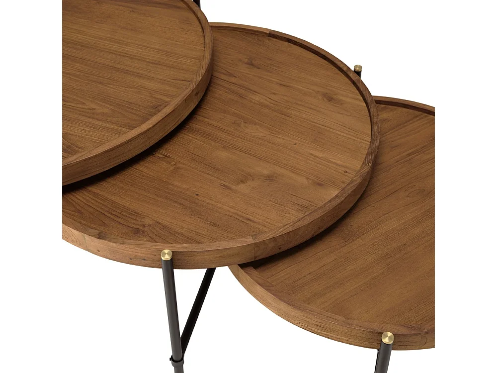 SIXTINE - Set de 3 tables basses tripodes rondes bois de teck recyclé