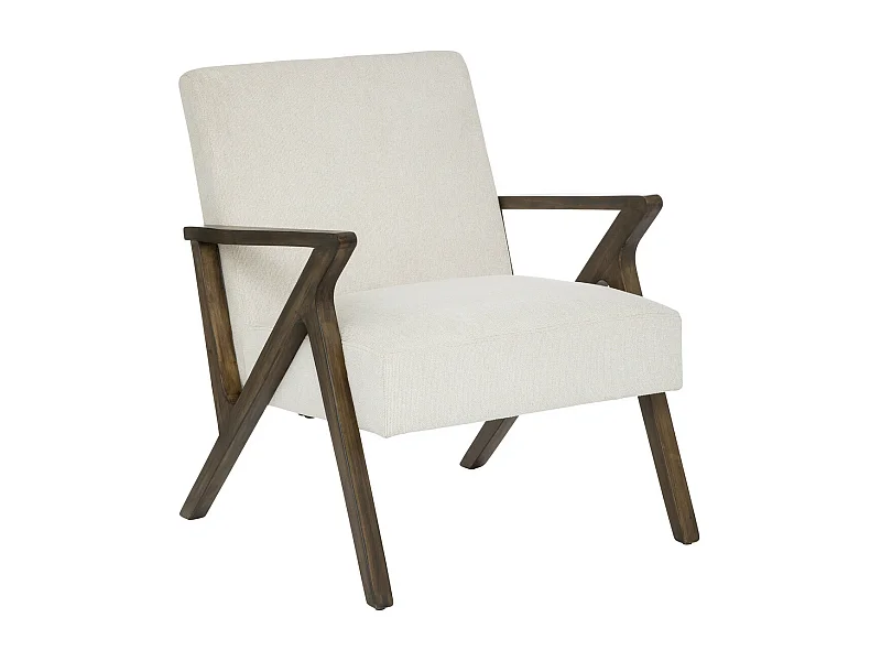 Fauteuil en Bois d'Hévéa et tissu Blanc Ivoire