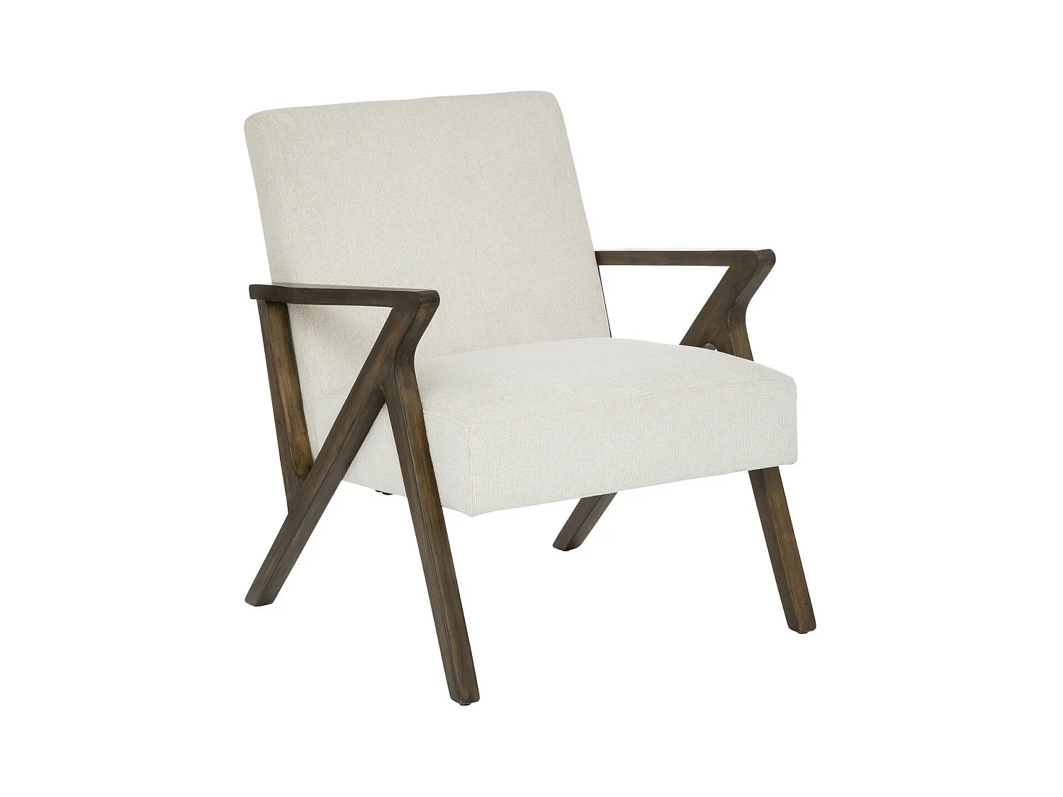 Fauteuil en Bois d'Hévéa et tissu Blanc Ivoire