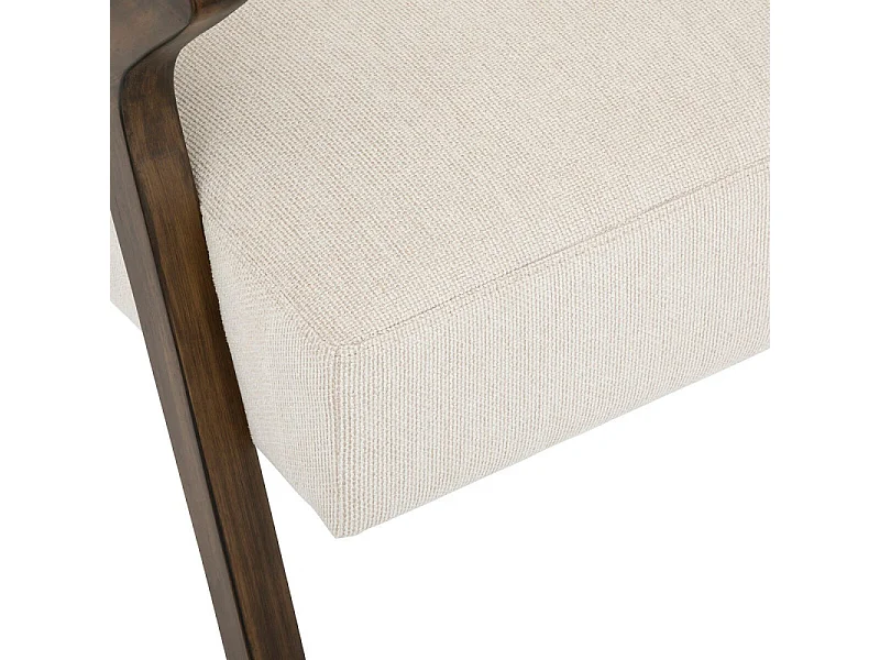 Fauteuil en Bois d'Hévéa et tissu Blanc Ivoire