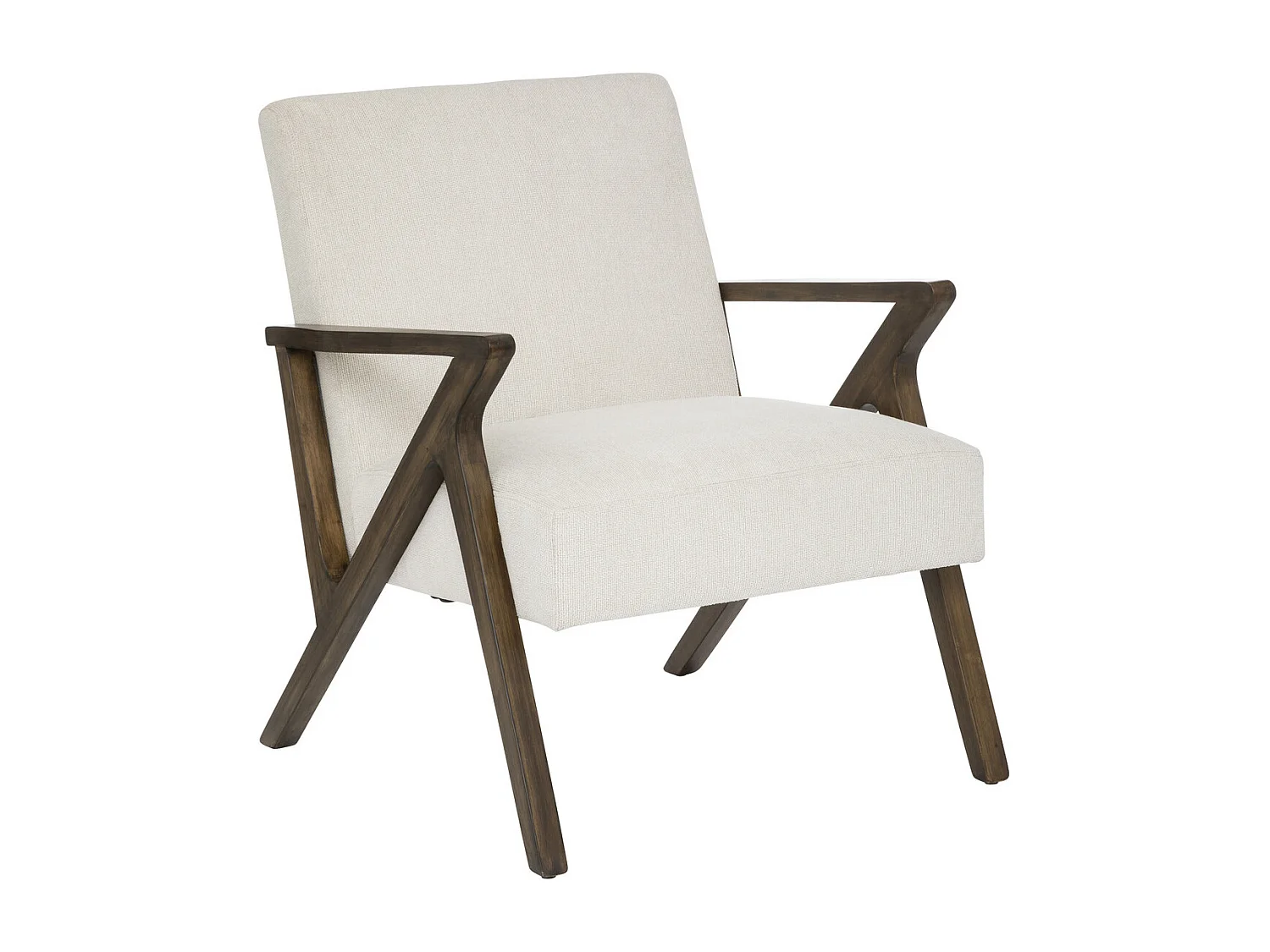 Fauteuil en Bois d'Hévéa et tissu Blanc Ivoire
