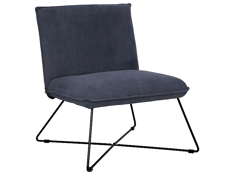 Fauteuil en velours côtelé Gris et pieds en métal noir