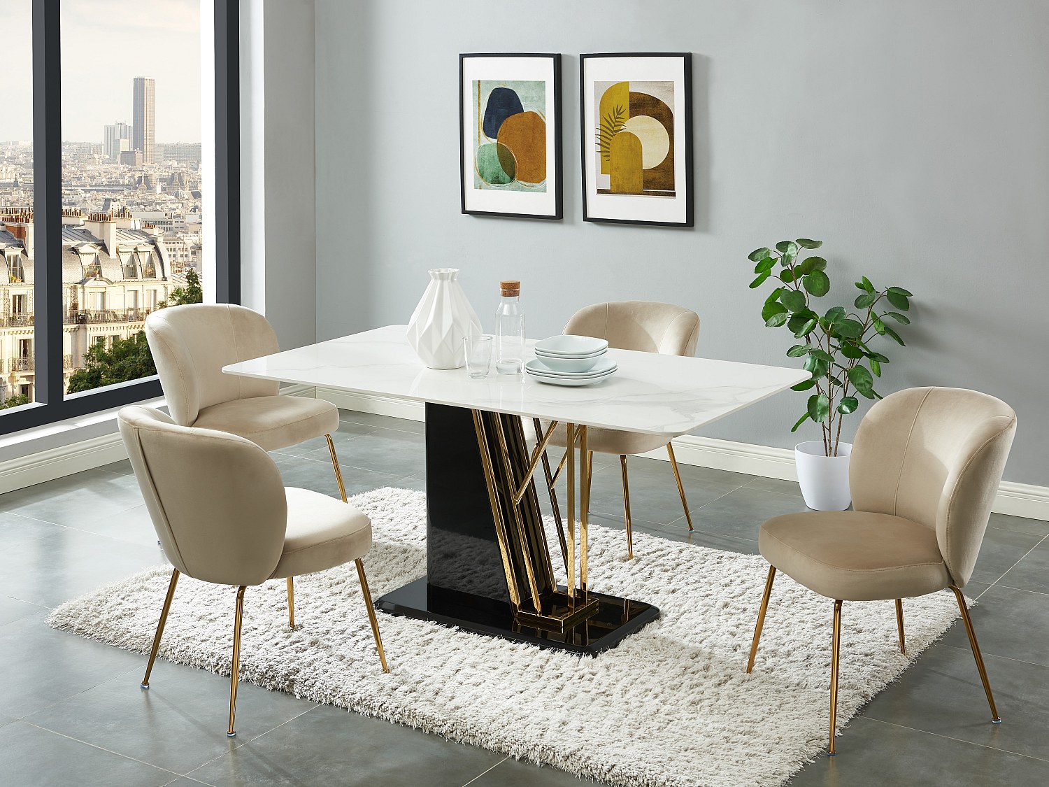 Stuhl 6er-Set - Samt & vergoldetes Metall - Beige - POLPONA de Pascal MORAB günstig online kaufen