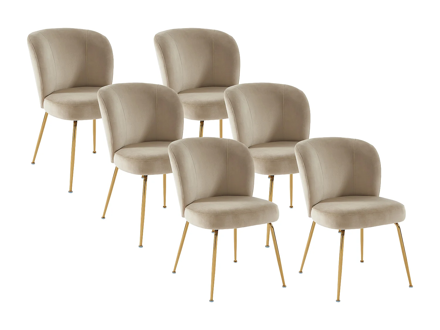 Set om 6 sammets- och guldmetallfåtöljer - Beige - POLPONA